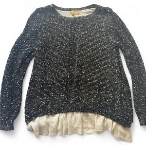 Katsumi Black Cream Knit Sweater Layered Chiffon Hem Top Size M/L